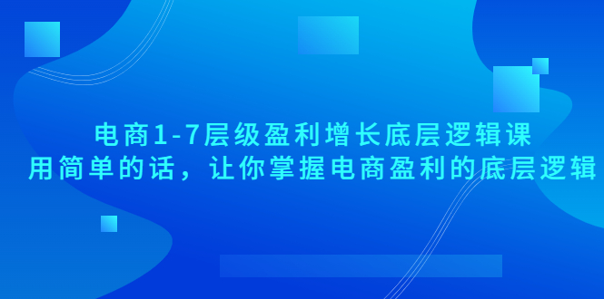 【副业项目3849期】电商1-7层级盈利增长底层逻辑课：用简单的话，让你掌握电商盈利的底层逻辑-中创 网赚