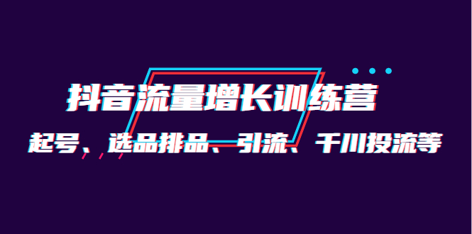 【副业项目4335期】月销1.6亿实操团队·抖音流量增长训练营：起号、选品排品、引流 千川投流等-中创 网赚