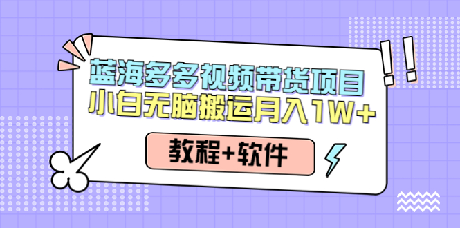 【副业项目4612期】人人都能操作的蓝海多多视频带货项目 小白无脑搬运月入10000+（教程+软件）-中创 网赚