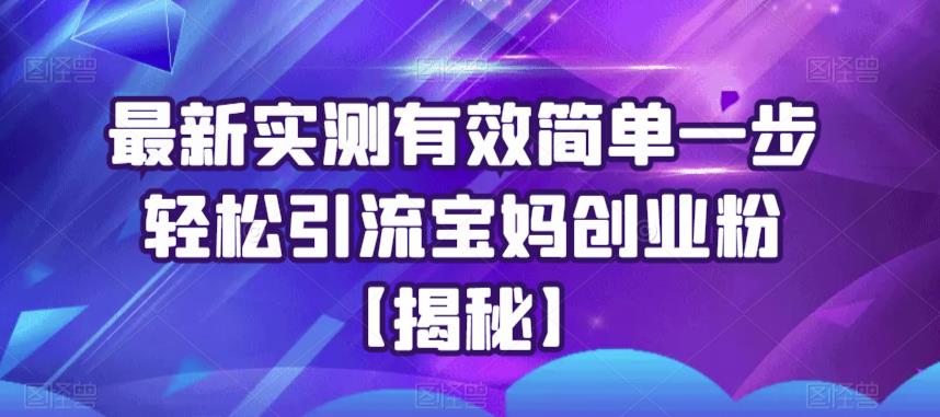 【副业项目6204期】最新实测有效简单一步轻松引流宝妈创业粉【揭秘】-中创 网赚