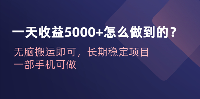 【副业项目6540期】一天收益5000+怎么做到的？无脑搬运即可，长期稳定项目，一部手机可做-中创 网赚