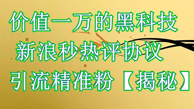 【副业项目6457期】价值一万的黑科技 新浪秒热评协议 引流精准粉【揭秘】-中创 网赚