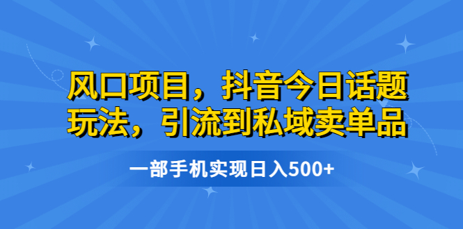 【副业项目6791期】风口项目，抖音今日话题玩法，引流到私域卖单品，一部手机实现日入500+-中创 网赚