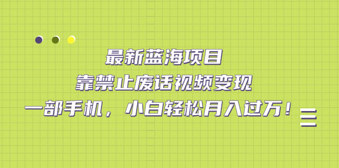 【副业项目7452期】靠禁止废话视频变现，一部手机，小白轻松月入过万！-中创 网赚