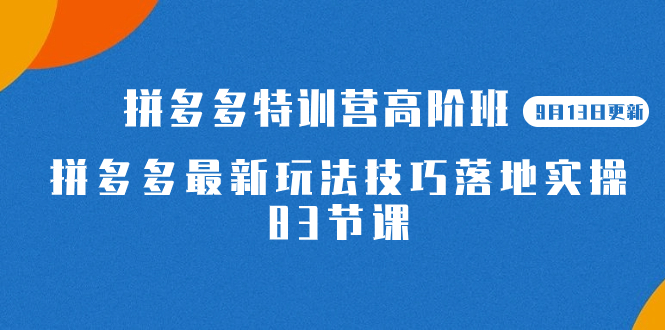 【副业项目7470期】2023拼多多·特训营高阶班【9月13日更新】拼多多最新玩法技巧落地实操-83节-中创 网赚