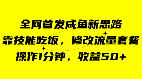 【副业项目7720期】咸鱼冷门新玩法，靠“技能吃饭”，修改流量套餐，操作1分钟，收益50+-中创 网赚