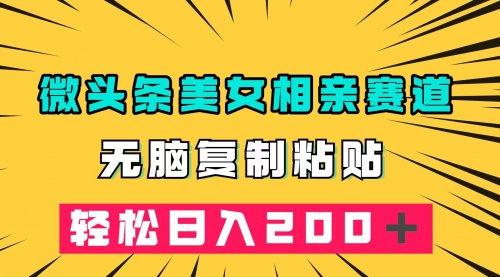 【副业项目7873期】微头条冷门美女相亲赛道，无脑复制粘贴，轻松日入200-中创 网赚