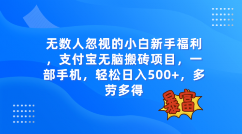 【副业项目8111期】无数人忽视的项目，支付宝无脑搬砖项目，一部手机即可操作，轻松日入500+-中创 网赚