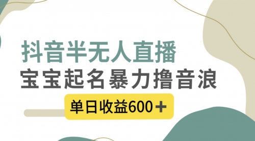 【副业项目8385期】抖音半无人直播，宝宝起名，暴力撸音浪，单日收益600+-中创 网赚