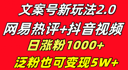 【副业项目8628期】文案号新玩法 网易热评+抖音文案 一天涨粉1000+-中创 网赚