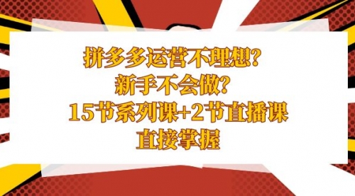 【副业项目8633期】拼多多运营不理想？新手不会做？15节系列课+2节直播课-中创 网赚