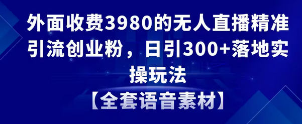 【副业8884期】无人直播精准引流创业粉，日引300+落地实操玩法【全套语音素材】-中创 网赚