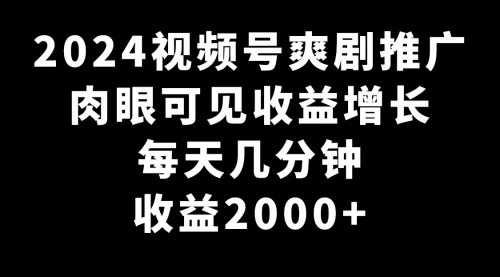 【副业9031期】2024视频号爽剧推广，肉眼可见的收益增长，每天几分钟收益2000+-中创 网赚