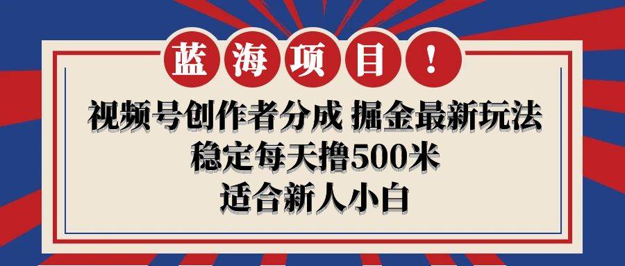 【蓝海项目】视频号创作者分成 掘金最新玩法 稳定每天撸500米 适合新人小白-中创 网赚