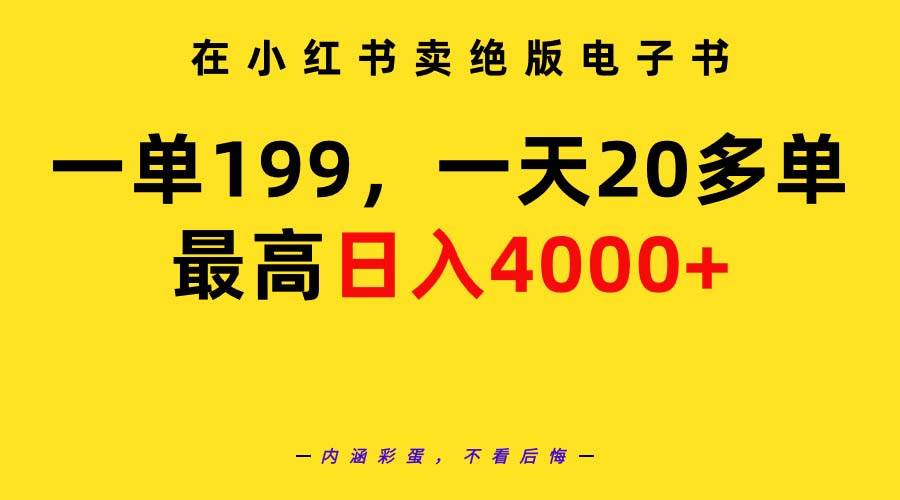 在小红书卖绝版电子书，一单199 一天最多搞20多单，最高日入4000+教程+资料-中创 网赚