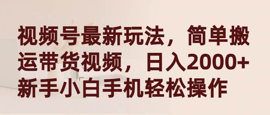 视频号最新玩法，简单搬运带货视频，日入2000+，新手小白手机轻松操作-中创 网赚