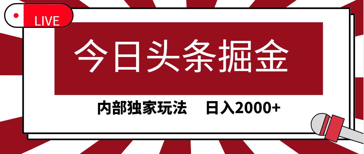 今日头条掘金，30秒一篇文章，内部独家玩法，日入2000+-中创 网赚