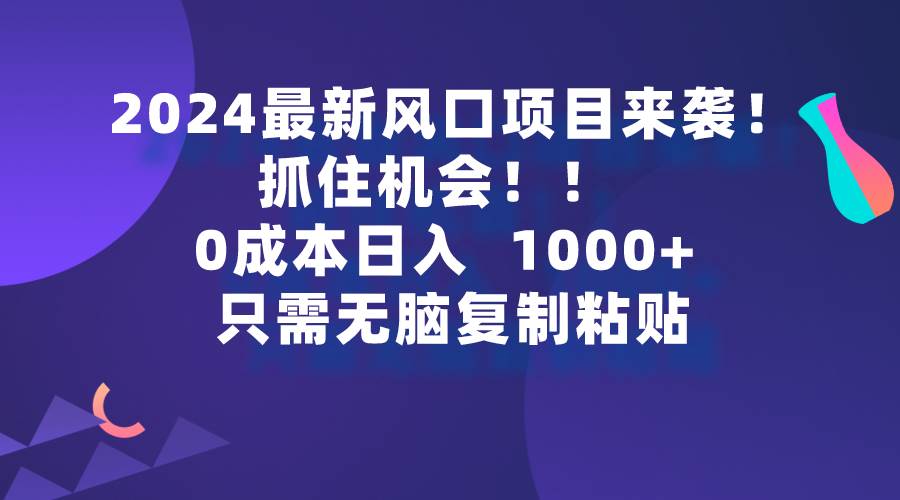 2024最新风口项目来袭，抓住机会，0成本一部手机日入1000+，只需无脑复…-中创 网赚