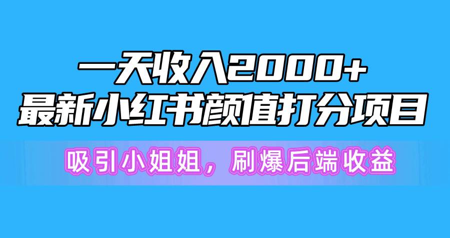 一天收入2000+，最新小红书颜值打分项目，吸引小姐姐，刷爆后端收益-中创 网赚