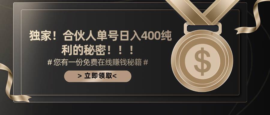 合伙人广告撸金最新玩法，每天单号400纯利-中创 网赚