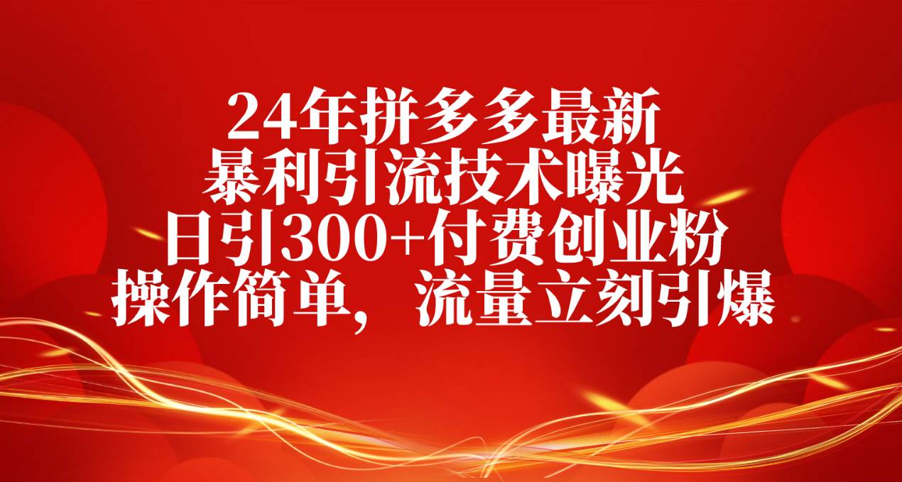 24年拼多多最新暴利引流技术曝光，日引300+付费创业粉，操作简单，流量…-中创 网赚