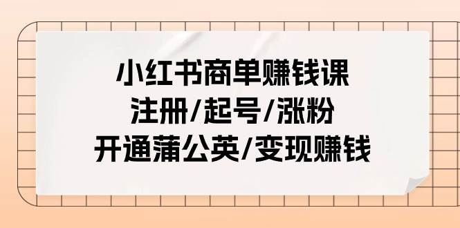 小红书商单赚钱课：注册/起号/涨粉/开通蒲公英/变现赚钱（25节课）-中创 网赚