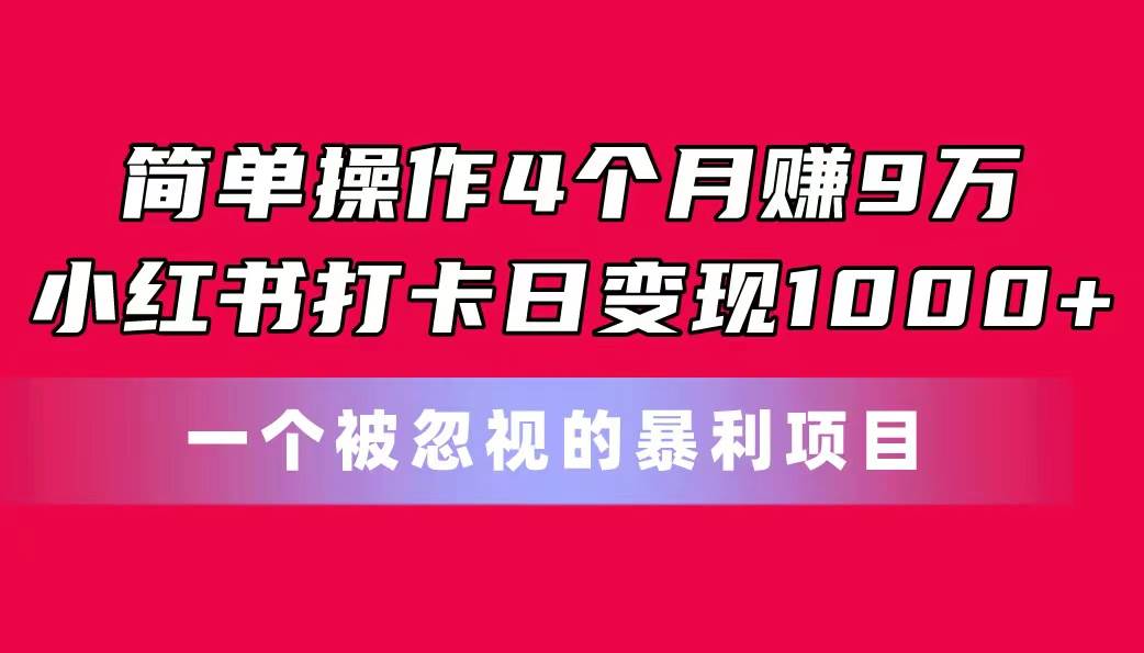 简单操作4个月赚9万！小红书打卡日变现1000+！一个被忽视的暴力项目-中创 网赚