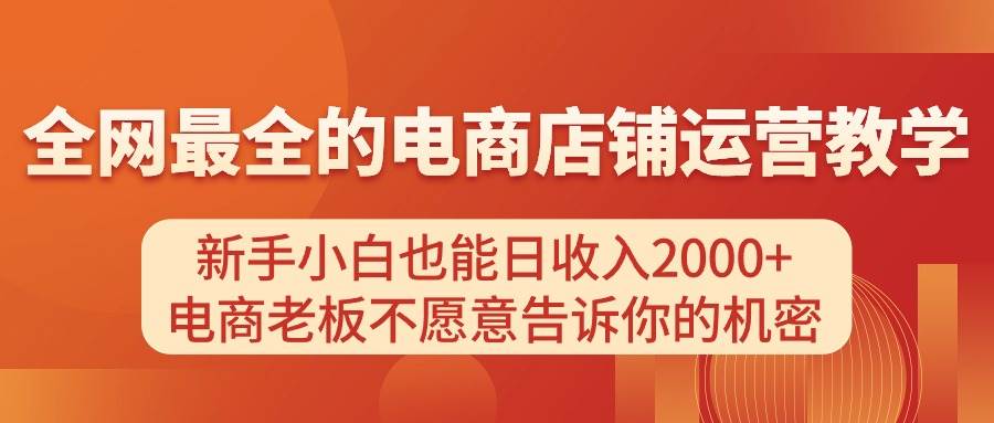 电商店铺运营教学，新手小白也能日收入2000+，电商老板不愿意告诉你的机密-中创 网赚