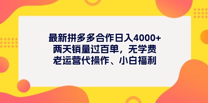 最新拼多多项目日入4000+两天销量过百单，无学费、老运营代操作、小白福利-中创 网赚