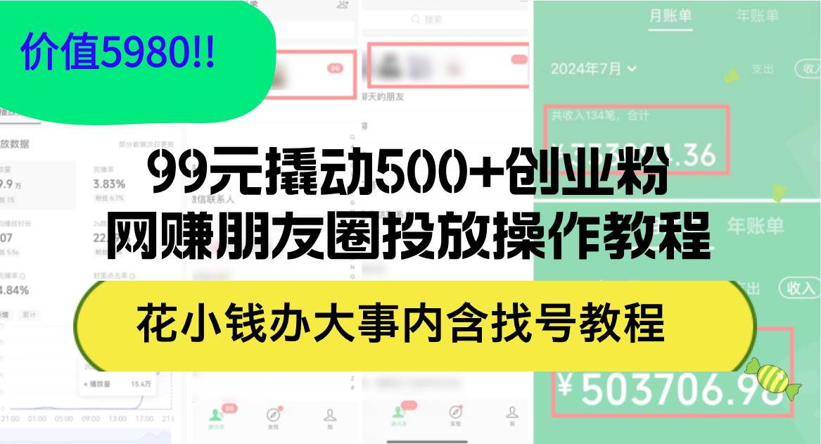 99元撬动500+创业粉，网赚朋友圈投放操作教程价值5980！花小钱办大事内…-中创 网赚