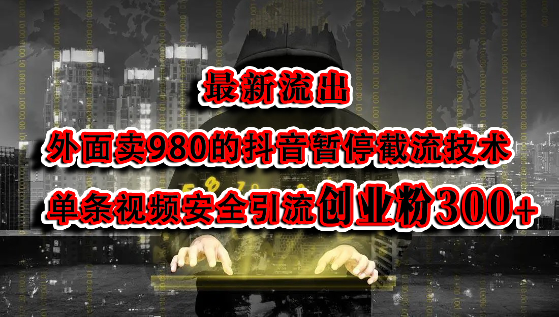 最新流出：外面卖980的抖音暂停截流技术单条视频安全引流创业粉300+-中创 网赚