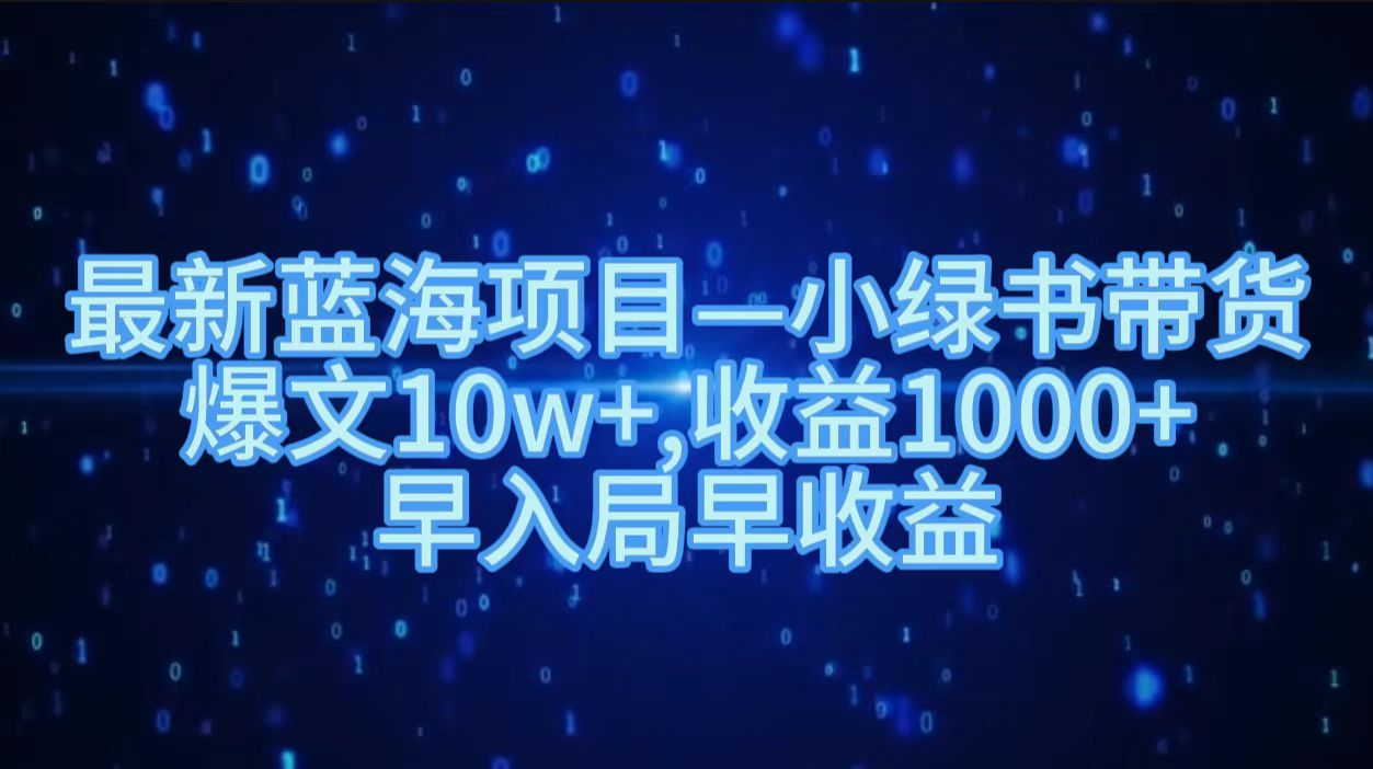 最新蓝海项目小绿书带货，爆文10w＋，收益1000＋，早入局早获益！！-中创 网赚