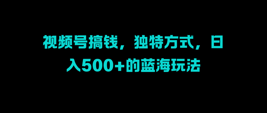 视频号搞钱，独特方式，日入500+的蓝海玩法-中创 网赚