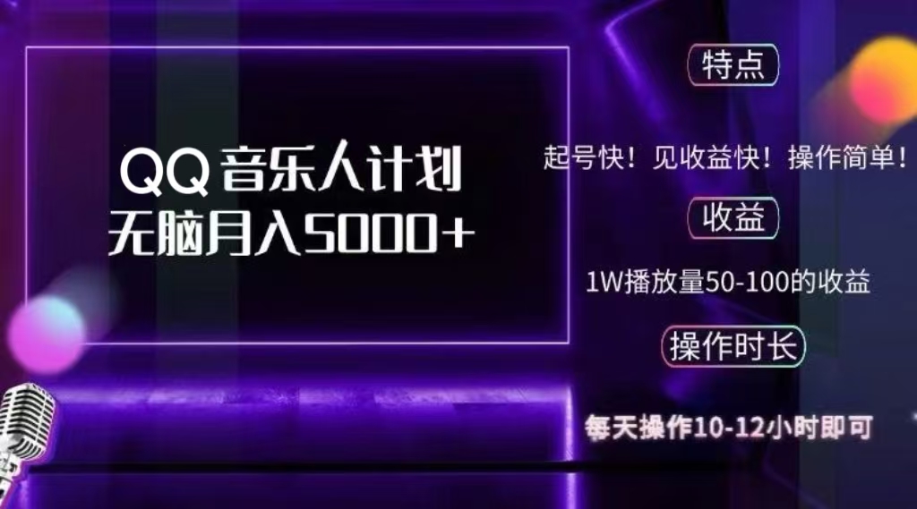 2024 QQ音乐人计划，轻松月入5000+，纯无脑操作，可批量放大操作-中创 网赚