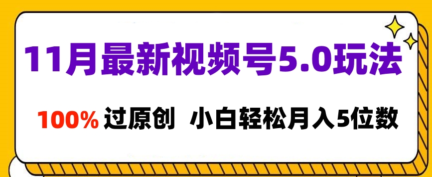 11月最新视频号5.0玩法，100%过原创，小白轻松月入5位数-中创 网赚