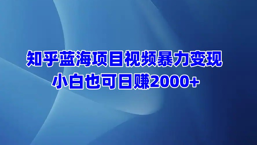 知乎蓝海项目视频暴力变现  小白也可日赚2000+-中创 网赚