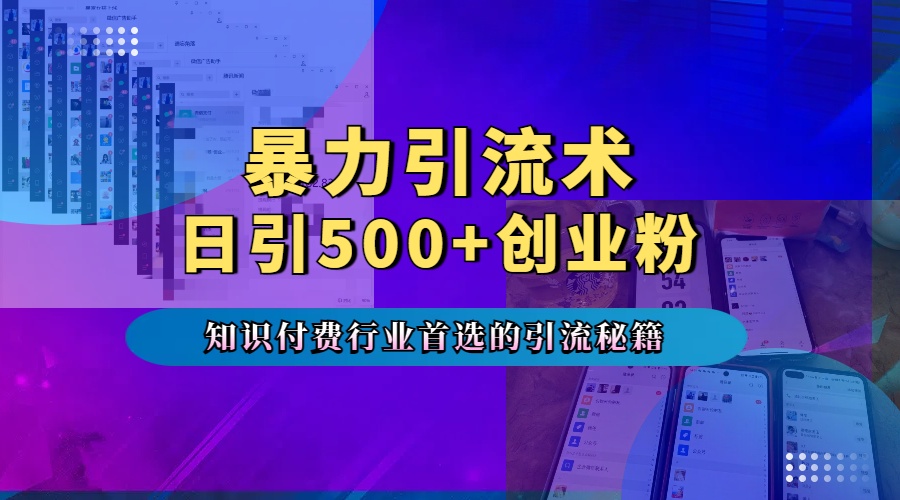 暴力引流术，专业知识付费行业首选的引流秘籍，一天暴流500+创业粉，五个手机流量接不完！-中创 网赚